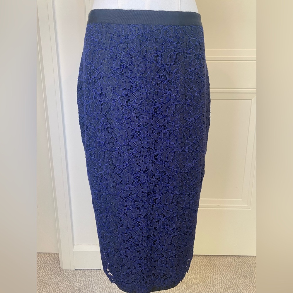 Boden Navy Blue & Black Lace Pencil Skirt Lined Midi Size 8 US